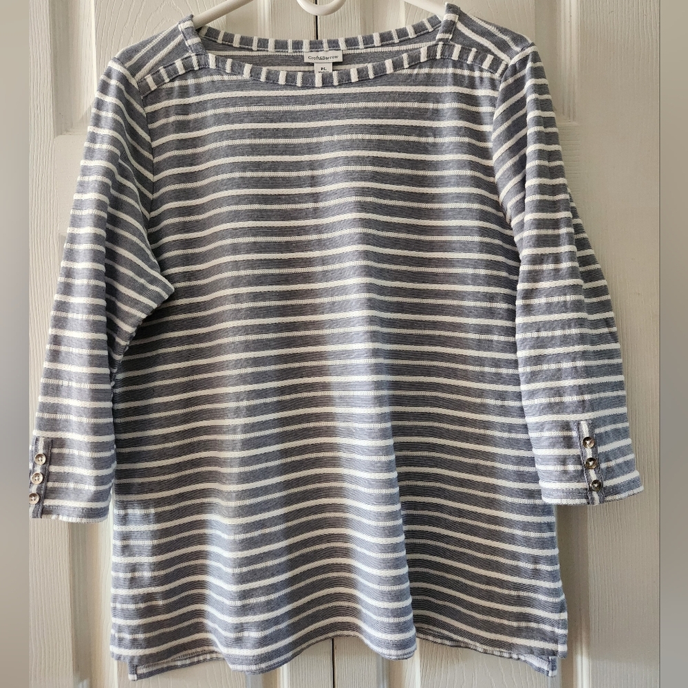 Cotton Blue Shirt Blue Nautical Syripe PETITE L